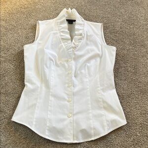 Brooks Brothers Crisp White Cotton Ruffled Blouse sz2 (fits 4?) EUC Bright